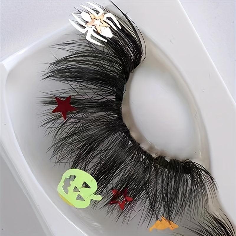 Spider Halloween False Eyelashes Star Pumpkin Sequins Thick Natural