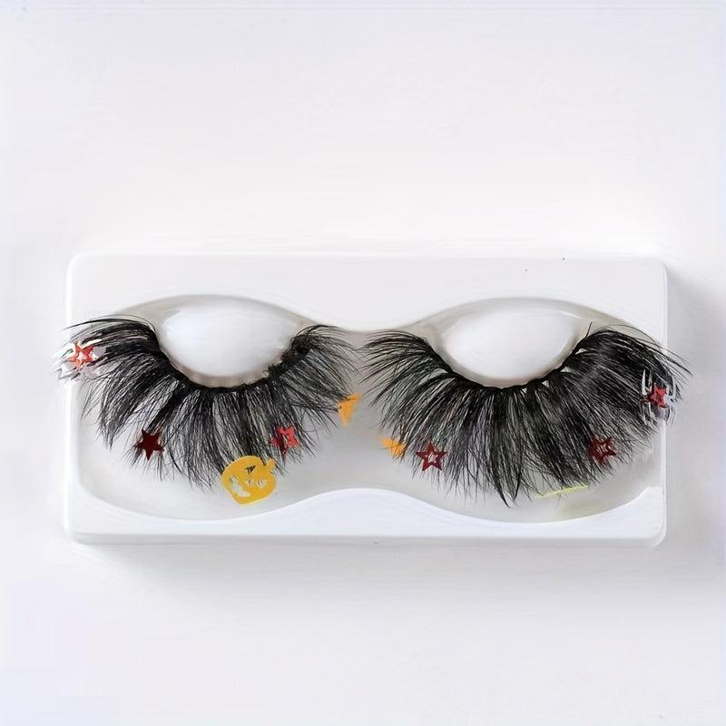 Spider Halloween False Eyelashes Star Pumpkin Sequins Thick Natural