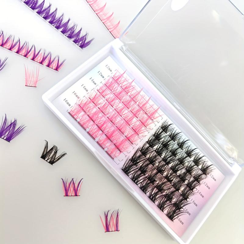 6 Rows Cluster Lashes Pink Purple Extension Kit