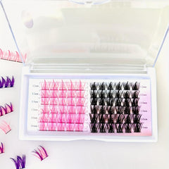 6 Rows Cluster Lashes Pink Purple Extension Kit