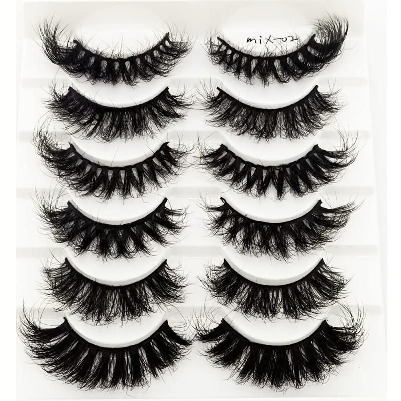 6 Pairs False Eyelashes Cat Eye Fluffy Faux Mink Lashes 8D Wispy Lashes