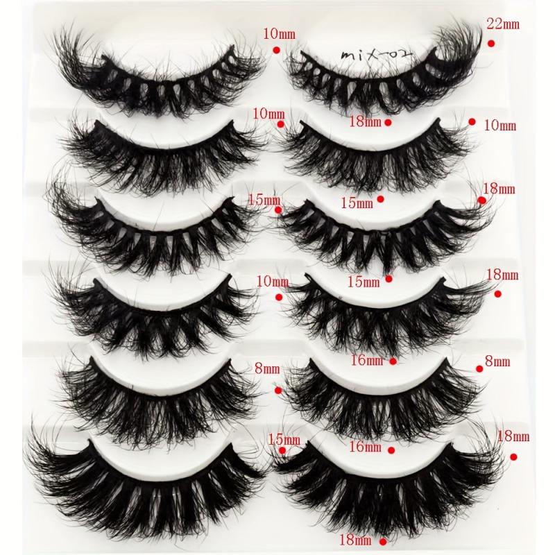 6 Pairs False Eyelashes Cat Eye Fluffy Faux Mink Lashes 8D Wispy Lashes