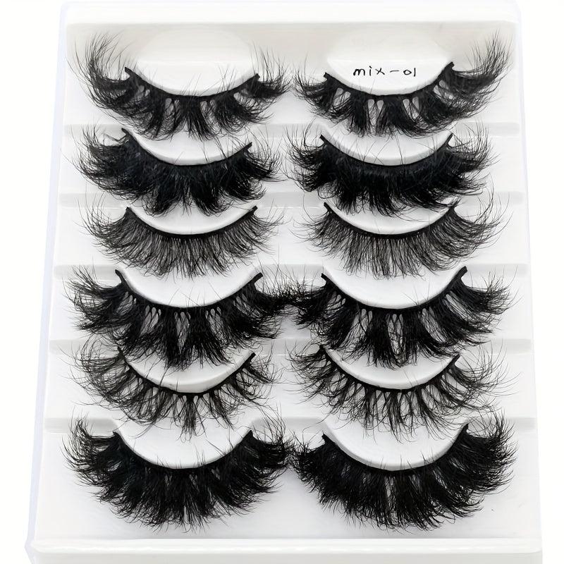 6 Pairs False Eyelashes Cat Eye Fluffy Faux Mink Lashes 8D Wispy Lashes