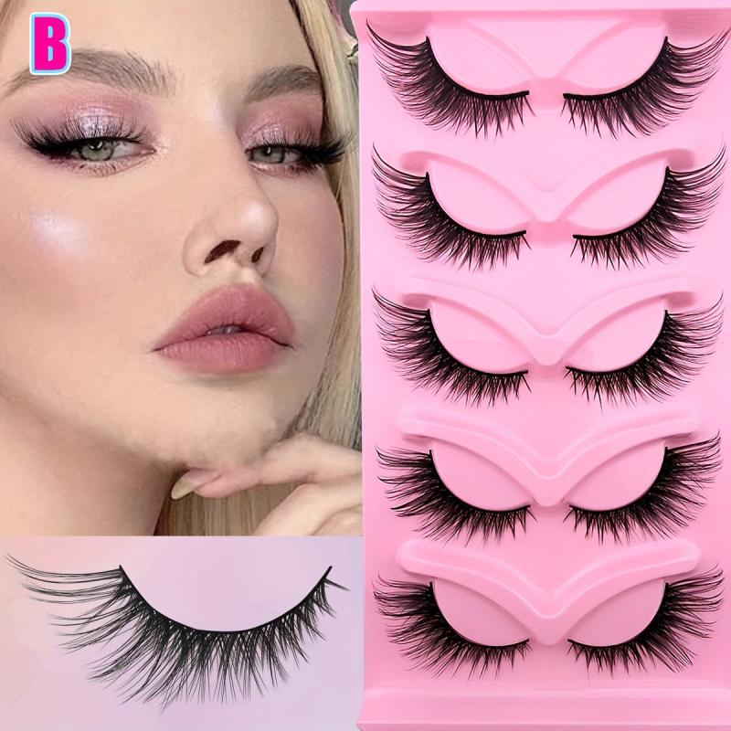 5 Pairs Fox Eye Lashes 21mm Long Cat Eye Look Wispy Thick False Eyelashes