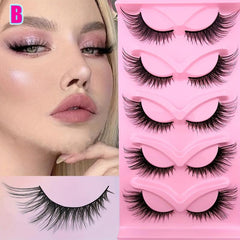 5 Pairs Fox Eye Lashes 21mm Long Cat Eye Look Wispy Thick False Eyelashes