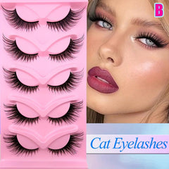 5 Pairs Fox Eye Lashes 21mm Long Cat Eye Look Wispy Thick False Eyelashes