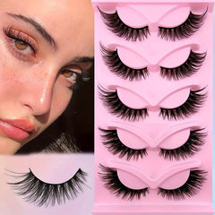 5 Pairs Fox Eye Lashes 21mm Long Cat Eye Look Wispy Thick False Eyelashes