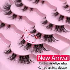 7 Pairs Cat Eye Lashes Faux Mink Wispy False Eyelashes Makeup
