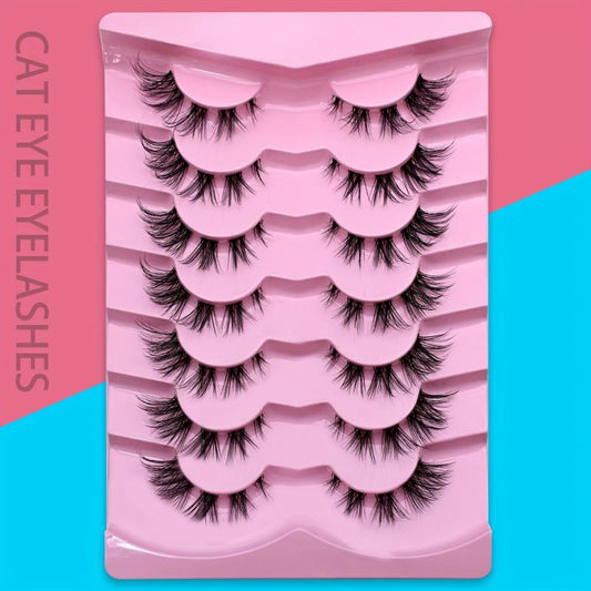 7 Pairs Cat Eye Lashes Faux Mink Wispy False Eyelashes Makeup