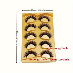 Faux Mink False Eyelashes 3D Curling Reusable Lashes 5 Pairs