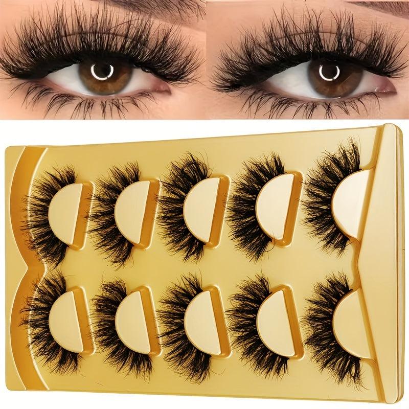 Faux Mink False Eyelashes 3D Curling Reusable Lashes 5 Pairs