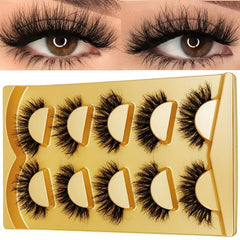 Faux Mink False Eyelashes 3D Curling Reusable Lashes 5 Pairs