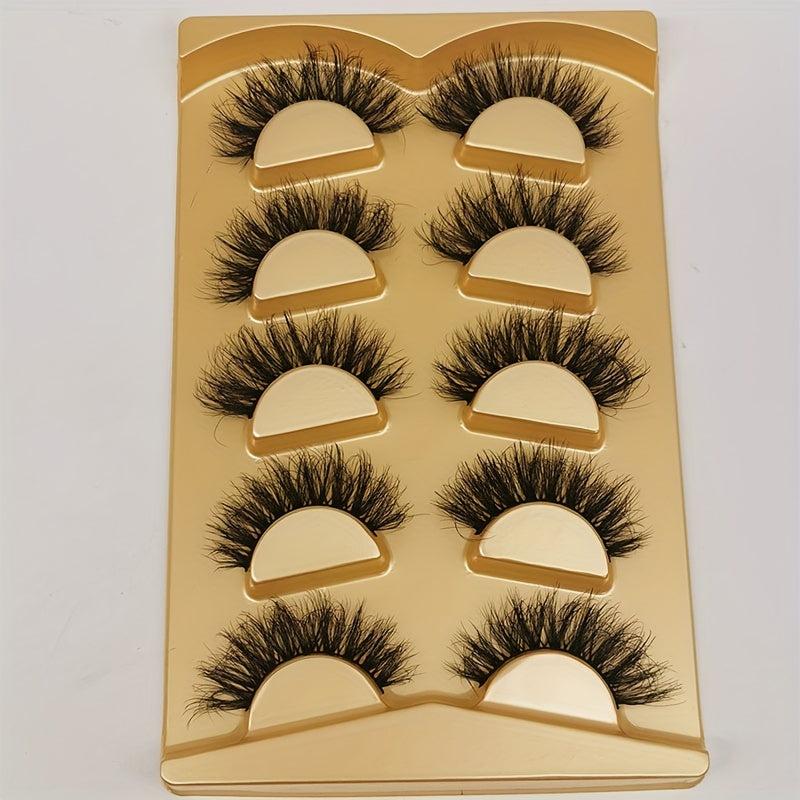 Faux Mink False Eyelashes 3D Curling Reusable Lashes 5 Pairs