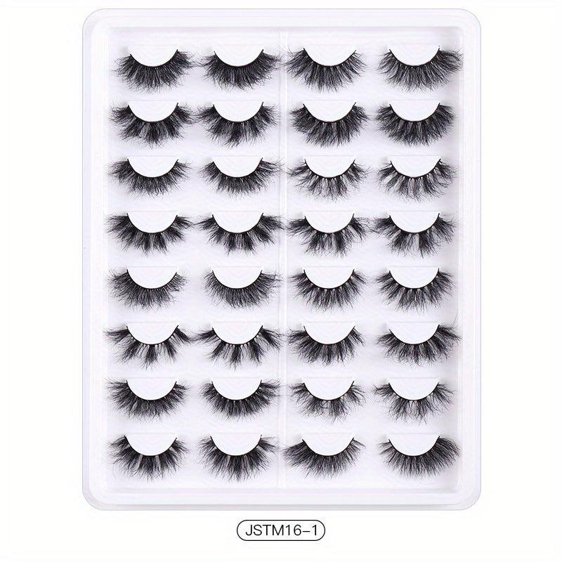 16 Pairs Messy False Eyelashes Natural Volume Thick Faux Mink Lashes
