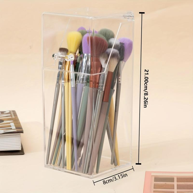 Acrylic Makeup Brush Holder With Lid Cover