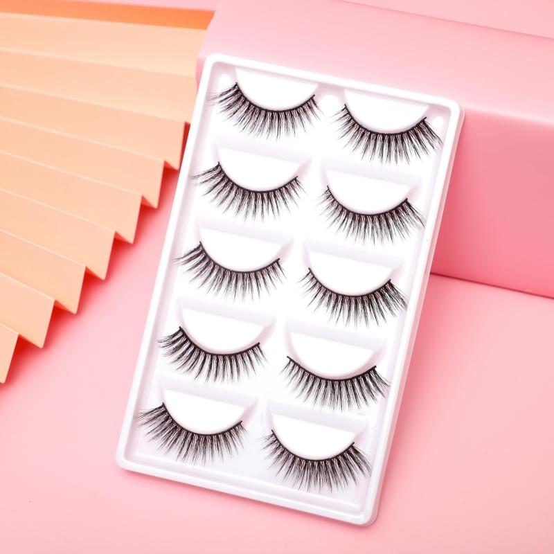 3D Thick Slender False Eyelashes Realistic Wispy Lashes 5 Pairs
