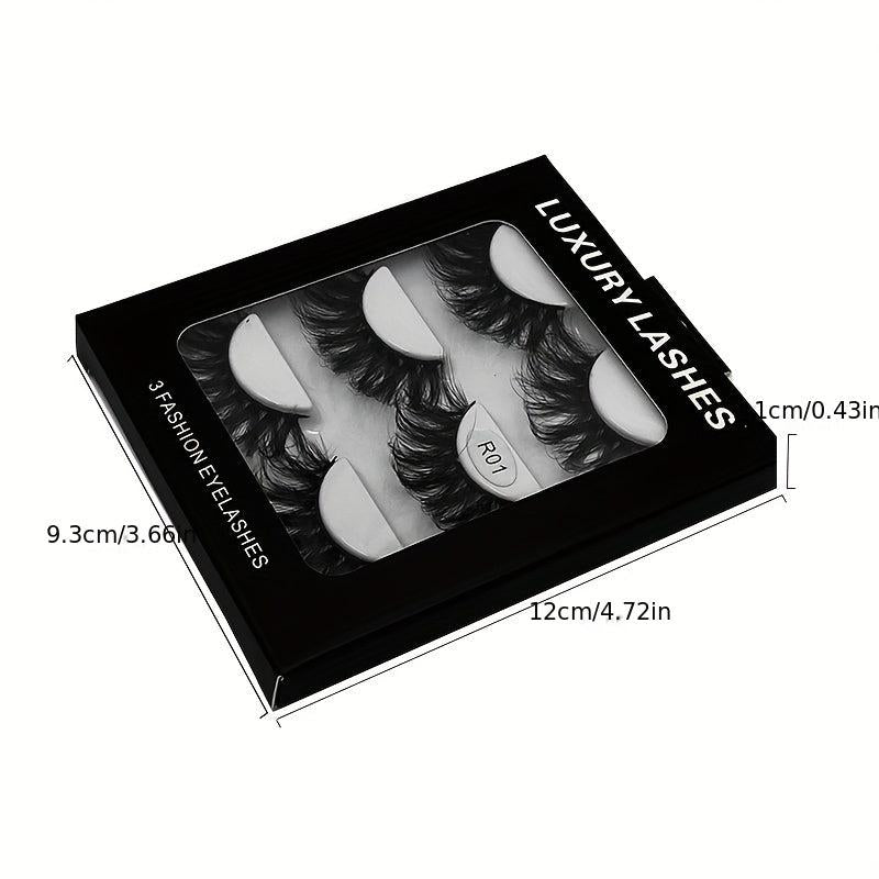 3 Pairs 6D False Eyelashes Thick Faux Mink Hair Layer Three-dimensional Lashes