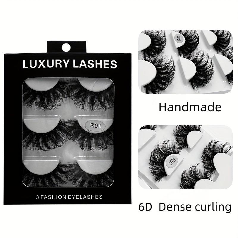 3 Pairs 6D False Eyelashes Thick Faux Mink Hair Layer Three-dimensional Lashes