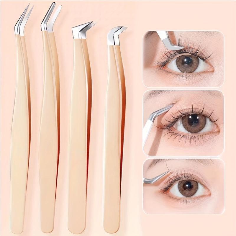 2pcs Eyelash Extension Tweezers Curved Tip Isolation False Lash Tool
