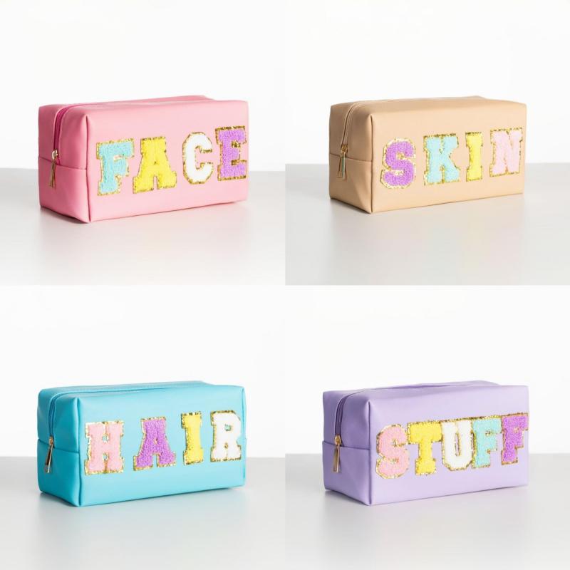 4PCS Preppy Makeup Bag Set Waterproof Travel Cosmetic Organizer