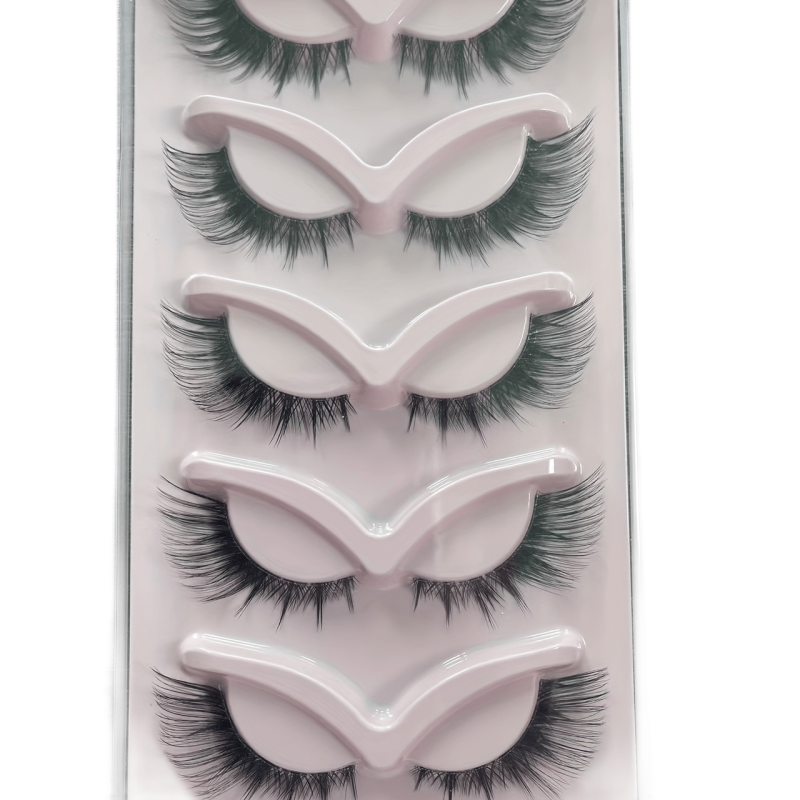 5 Pairs Fluffy Cat Eye Lashes D Curl Winged End Eyelashes