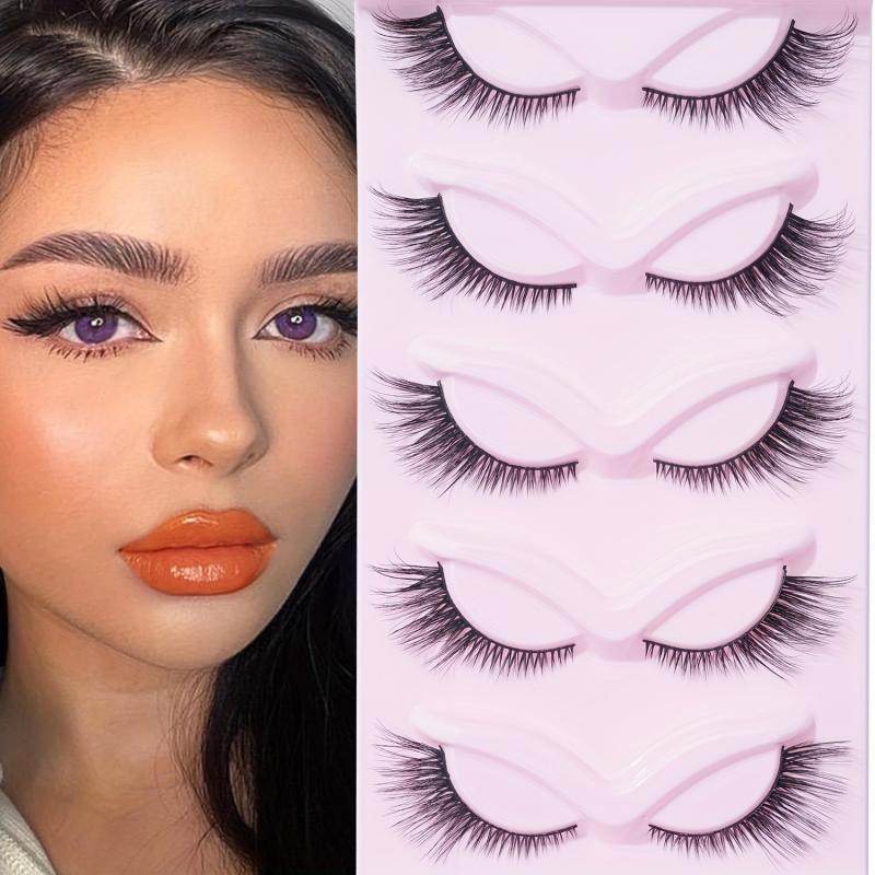 5 Pairs 5D Cat Eye False Lashes 16mm Tail Fluffy Cross Strip Eyelashes