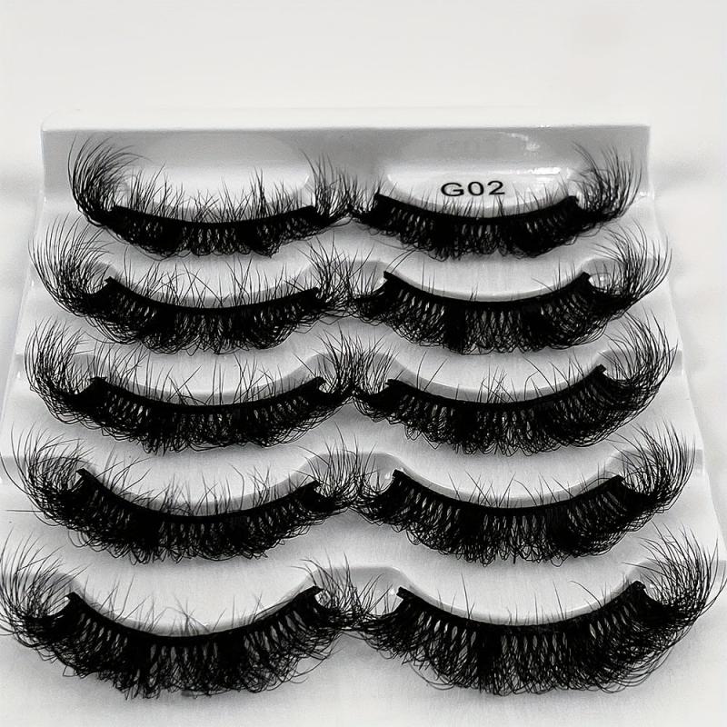 5 Pairs Thick False Eyelashes Messy Fluffy Layer Faux Mink Lashes Soft