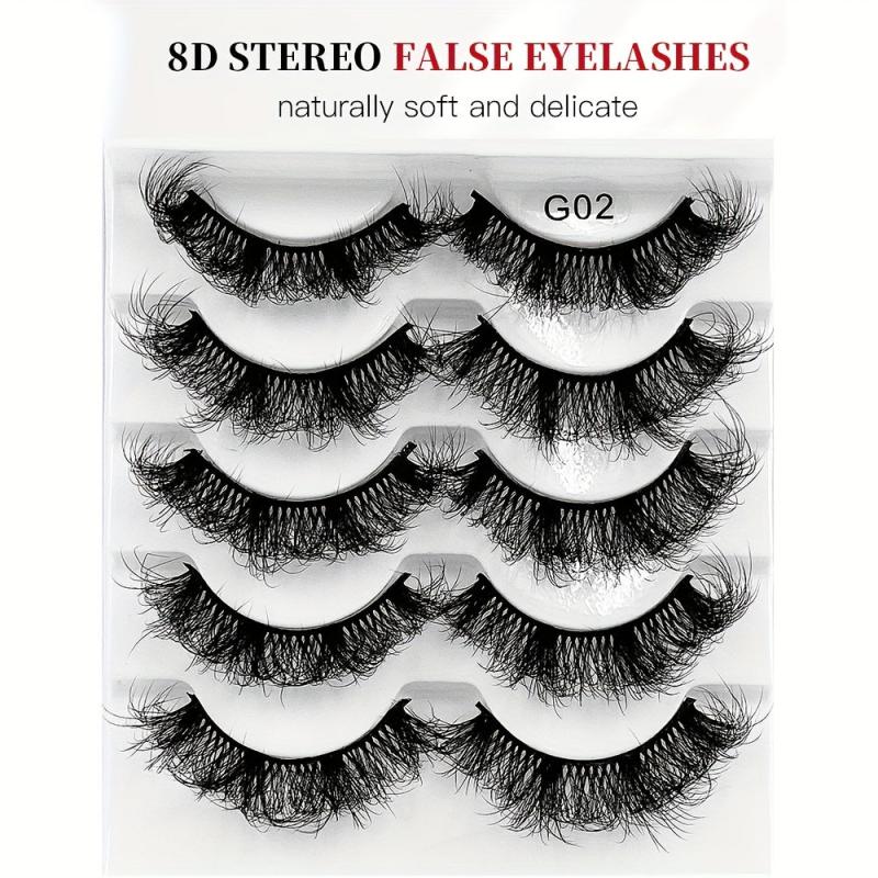 5 Pairs Thick False Eyelashes Messy Fluffy Layer Faux Mink Lashes Soft