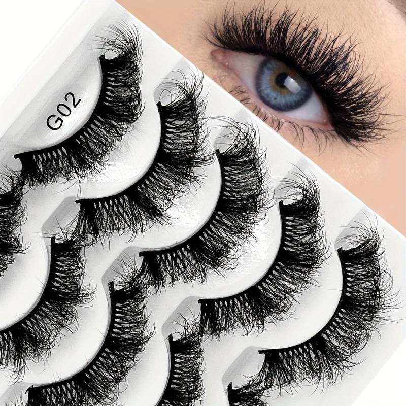 5 Pairs Thick False Eyelashes Messy Fluffy Layer Faux Mink Lashes Soft