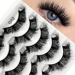 5 Pairs Thick False Eyelashes Messy Fluffy Layer Faux Mink Lashes Soft