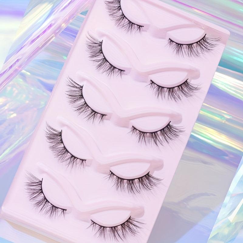 5 Pairs Fishtail Look False Eyelashes 15mm Volumized Cross Strip Lashes