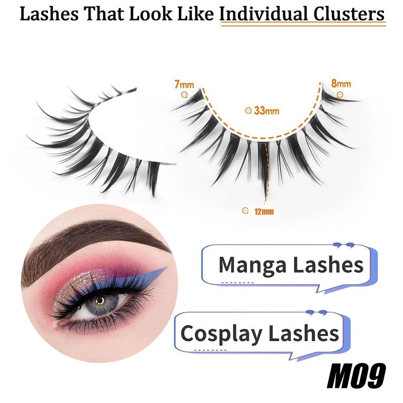 Spiky Manga Lashes 12mm Clear Band Doll Eyelashes for Anime Cosplay