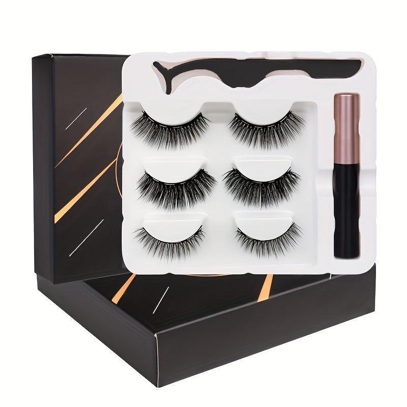 Magnetic Eyelashes Set with Eyeliner and Tweezers - Fluffy & Wispy