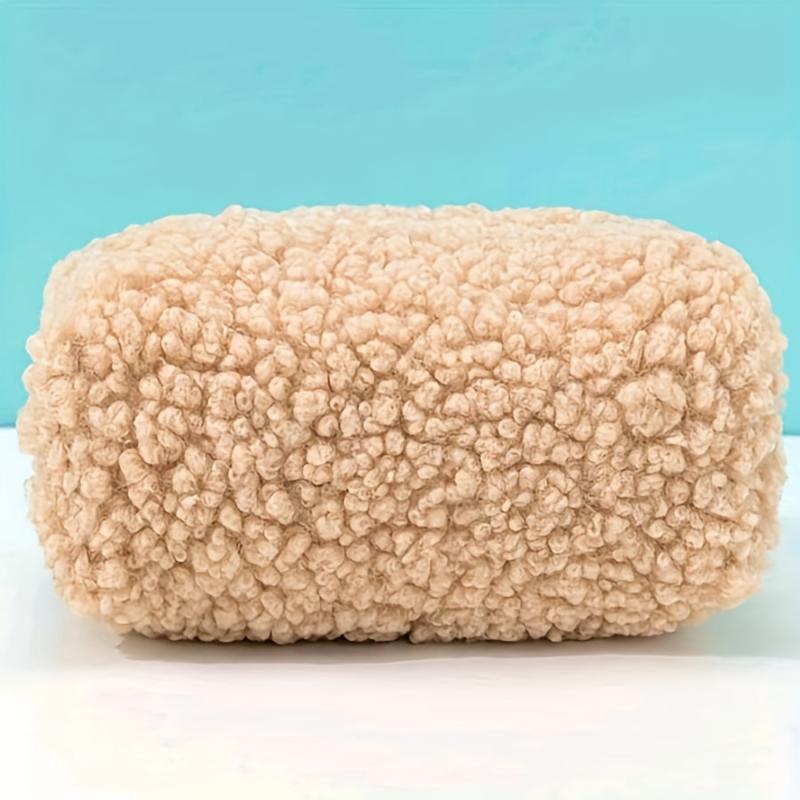 Letter Patch Plush Makeup Bag Brown Zipper Storage Pouch