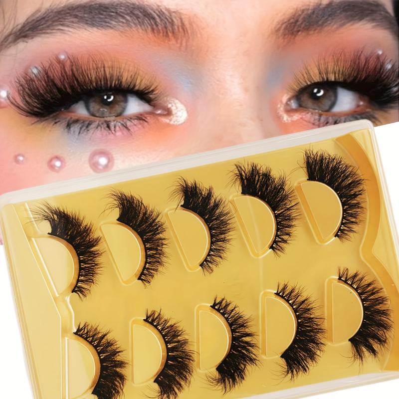 5 Pairs 3D Faux Mink False Eyelashes Cat Eye Style Waterproof