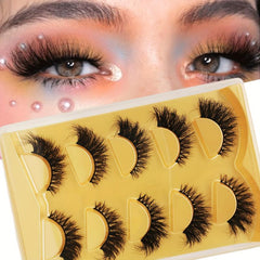 5 Pairs 3D Faux Mink False Eyelashes Cat Eye Style Waterproof