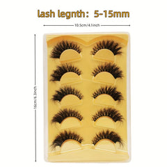 5 Pairs 3D Faux Mink False Eyelashes Cat Eye Style Waterproof