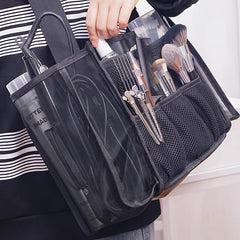 Large Capacity Crew Makeup Bag Mesh Portable Makeup Brush Storage Bag