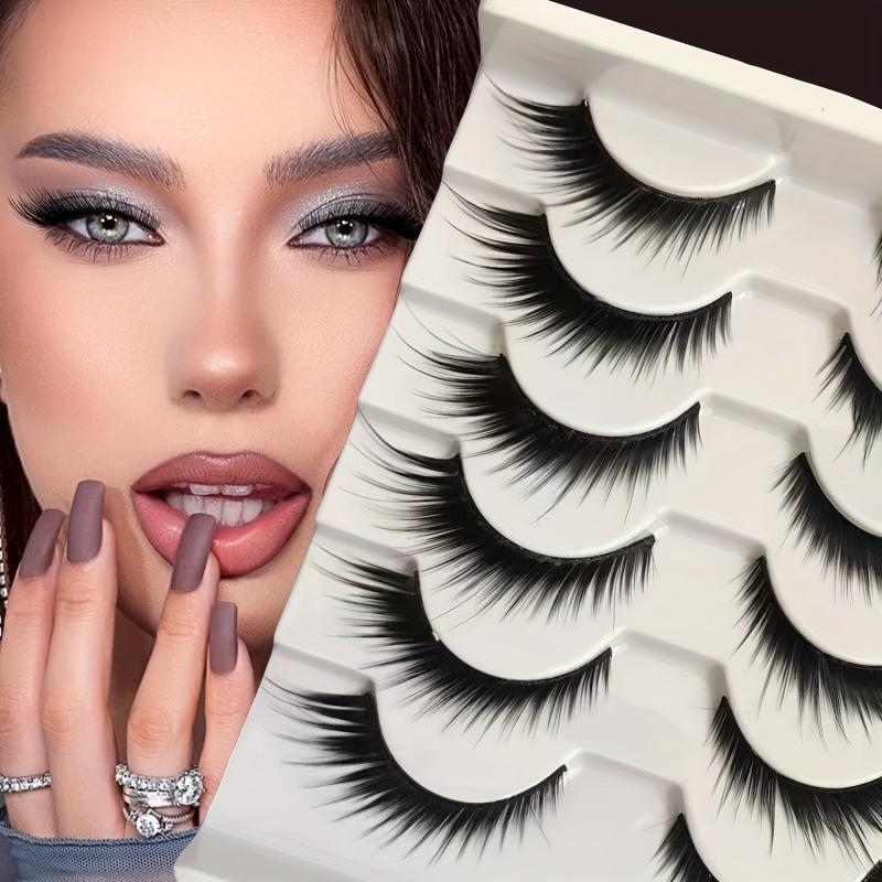 6 Pairs Faux Mink Fox Eye Cat Eye False Eyelashes Lightweight Natural Look