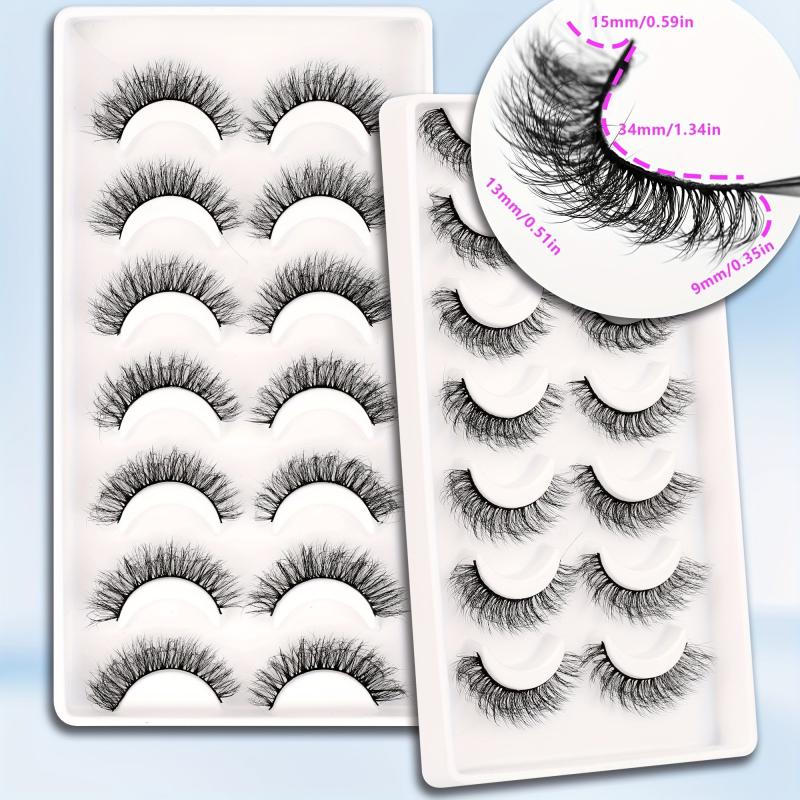 Cat Eye Look Faux Mink Lashes 6D Volume False Eyelashes 7 Pairs Mix Styles