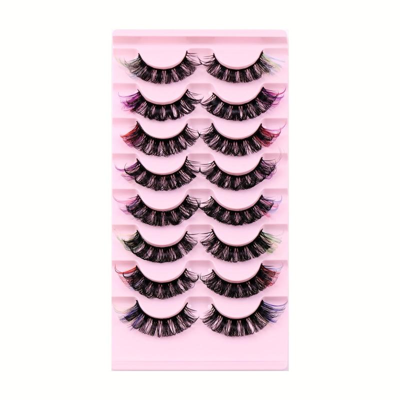 8 Pairs 6D Mink Colored D Curl Cat Eye Eyelashes for Halloween Party