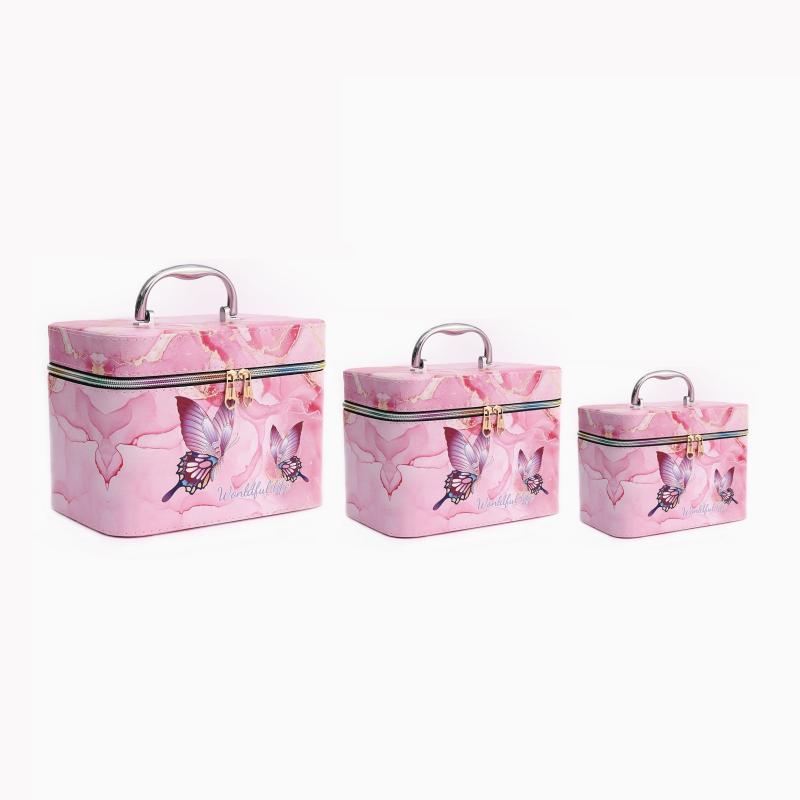 Butterfly Pattern Makeup Bag Set Of 3pcs