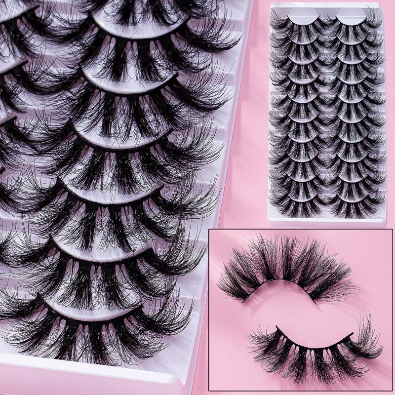 10 Pairs 25mm Fluffy Faux Mink Lashes 8D Wispy Thick Volume Lashes