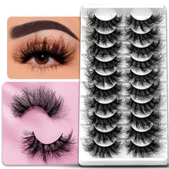 10 Pairs 25mm Fluffy Faux Mink Lashes 8D Wispy Thick Volume Lashes