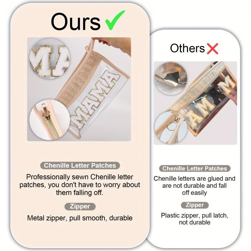 2 Pcs Clear Makeup Letter Bag Boho Cosmetic Bags Waterproof Toiletry PVC Zipper