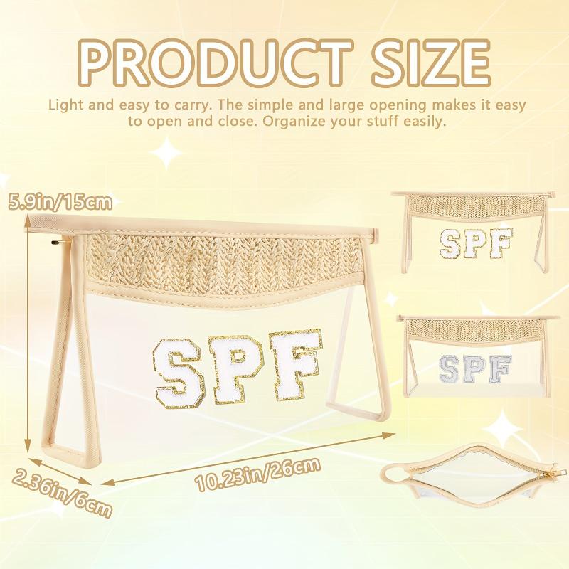 2 Pcs Clear Makeup Letter Bag Boho Cosmetic Bags Waterproof Toiletry PVC Zipper