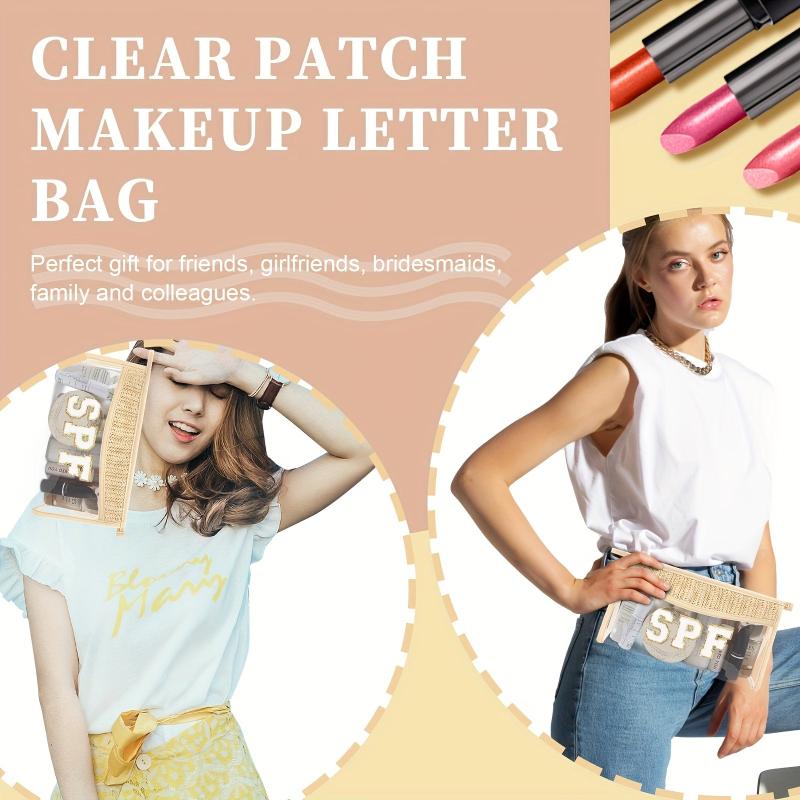 2 Pcs Clear Makeup Letter Bag Boho Cosmetic Bags Waterproof Toiletry PVC Zipper