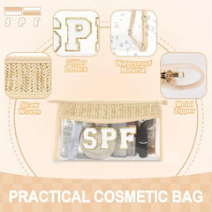 2 Pcs Clear Makeup Letter Bag Boho Cosmetic Bags Waterproof Toiletry PVC Zipper