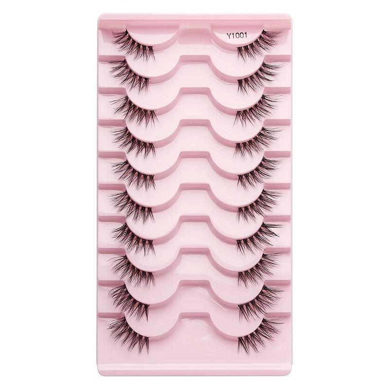 10 Pairs Half Lashes Clear Band Eye Elongated Eyelashes Natural Volume Thick