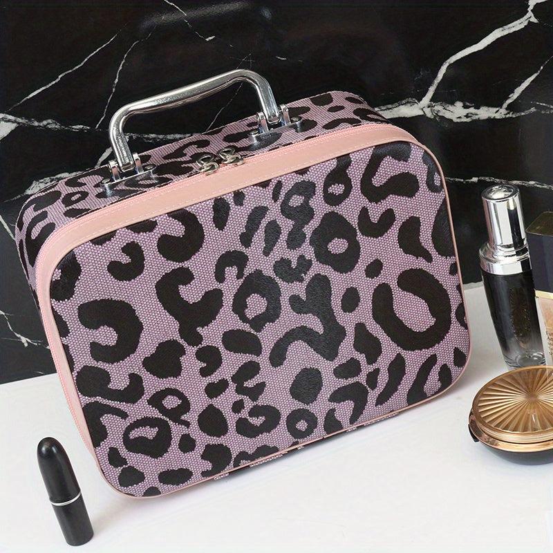 Leopard Pattern Makeup Train Case with Handle